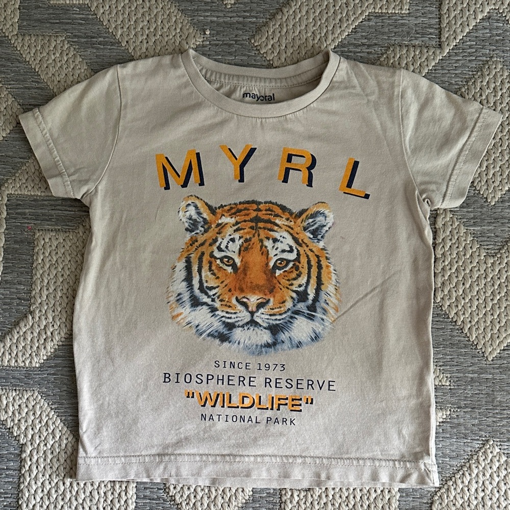 Mayoral Beige Wildlife Tiger Tee
